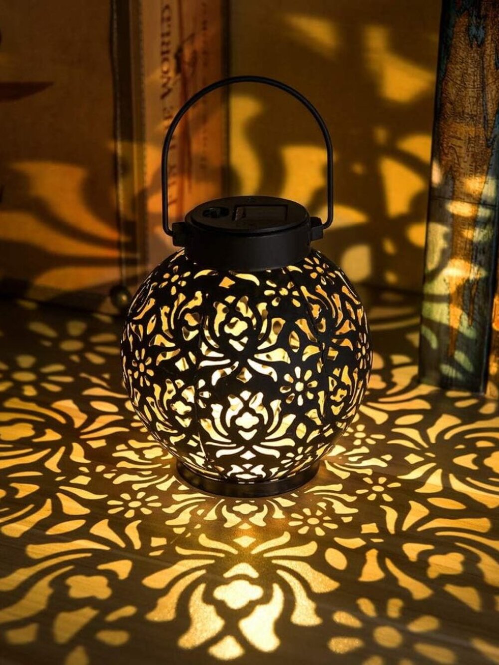 2 Pack Solar Hanging Lantern Lights, Metal Outdoor Decorative Lamp, Black